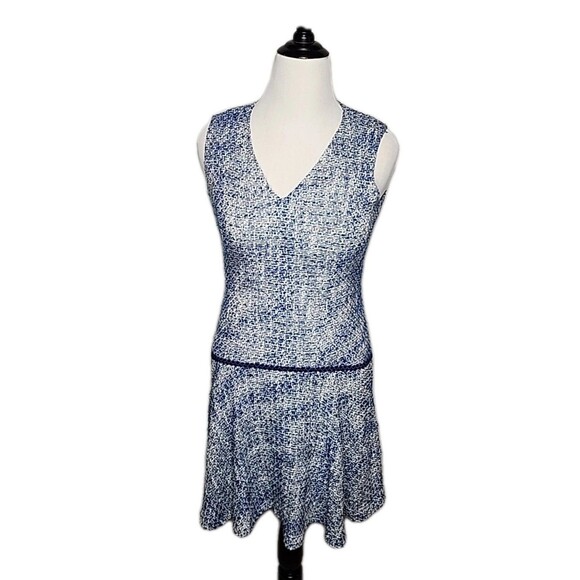 Karl Lagerfeld Drop Waisted Tweed Sleeveless Dress - Blue, White Sz 8 - Picture 1 of 9